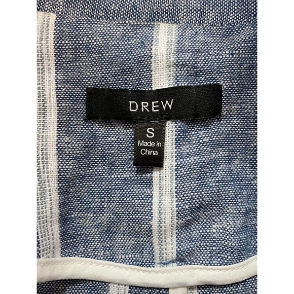 DREW Anthropologie Blue Stripe Linen Blazer Jacket One Button Long Sleev… - Picture 4 of 4